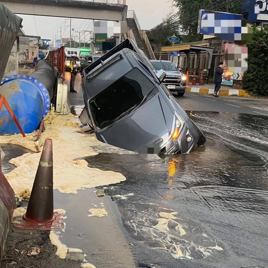 เช้านี้ด่วน ถนนทรุดตัวหน้าบิ๊กซ้งพระราม 2