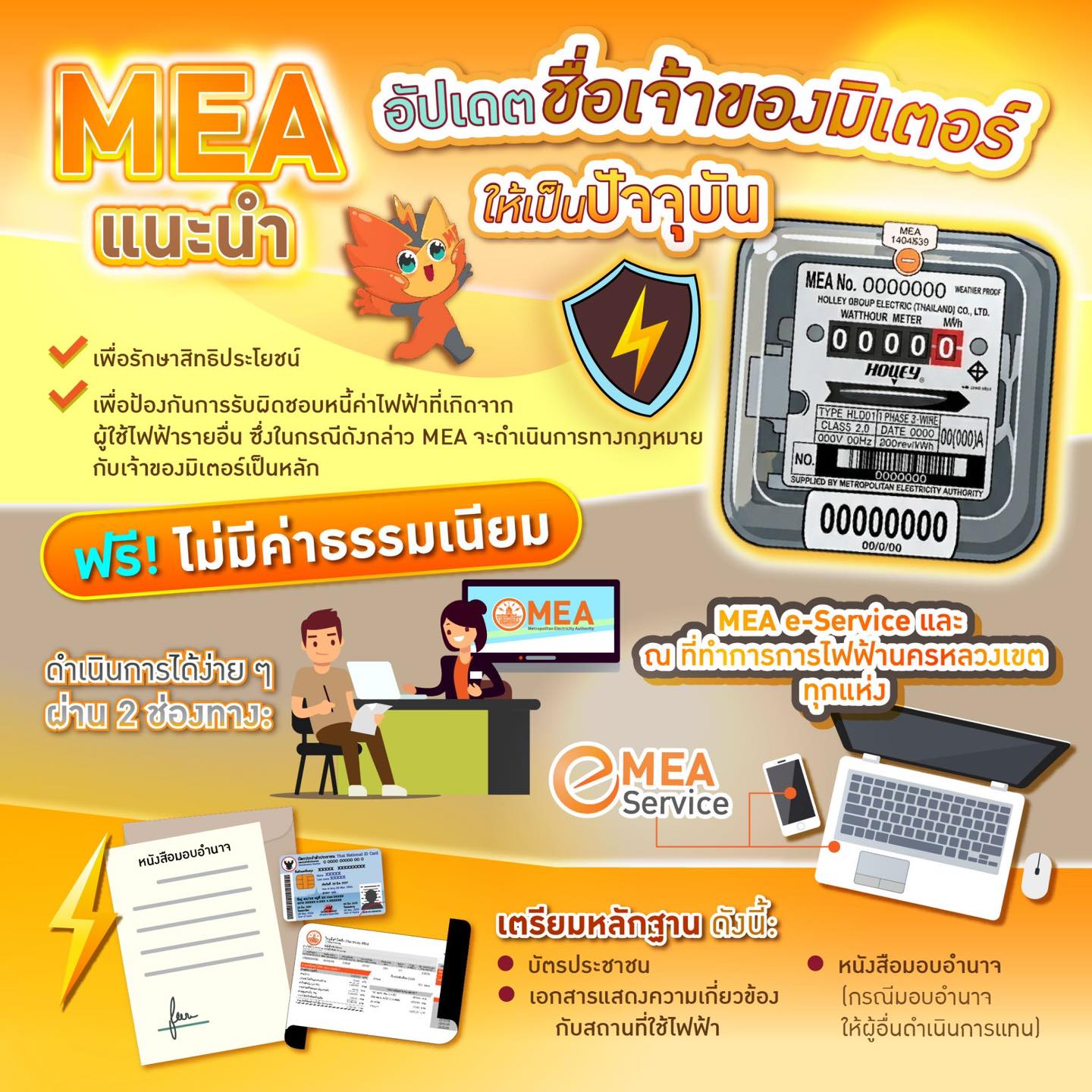 MEA แนะนำผู้ใช้ไฟฟ้า อัปเดตชื่อเจ้าของมิเตอร์ รักษาสิทธิประโยชน์ ป้องกันรับภาระหนี้จากผู้อื่น