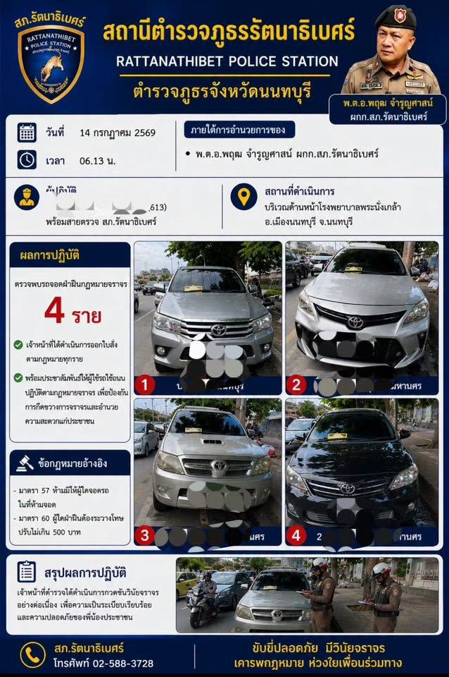 โดนกันแล้วใบสั่ง-ล็อคล้อตำรวจ สภ.รัตนาธิเบศร์ กวดขันรถจอดฝ่าฝืนกฏ-ริมถนนหน้า รพ.พระนั่งเกล้า