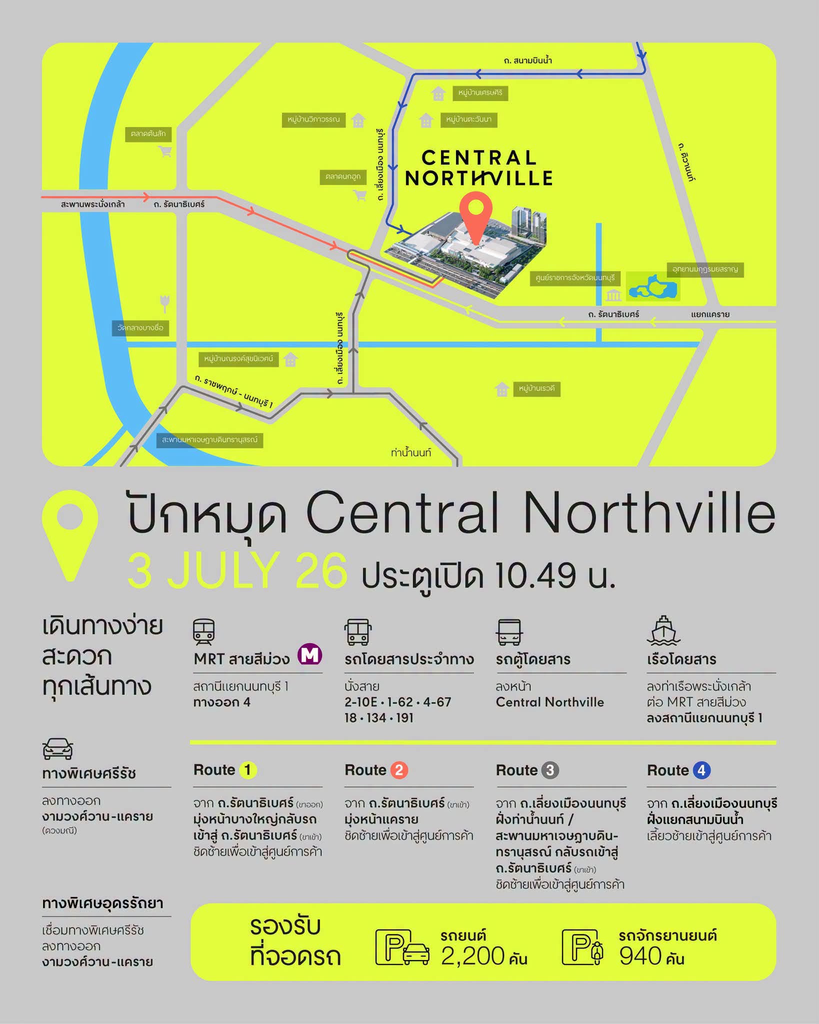 วางแผนการเดินทางช่วง เช้า-เย็น วันนี้ ห้างเซ็นทรัล นอร์ทวิลล์ เปิดให้บริการวันแรก