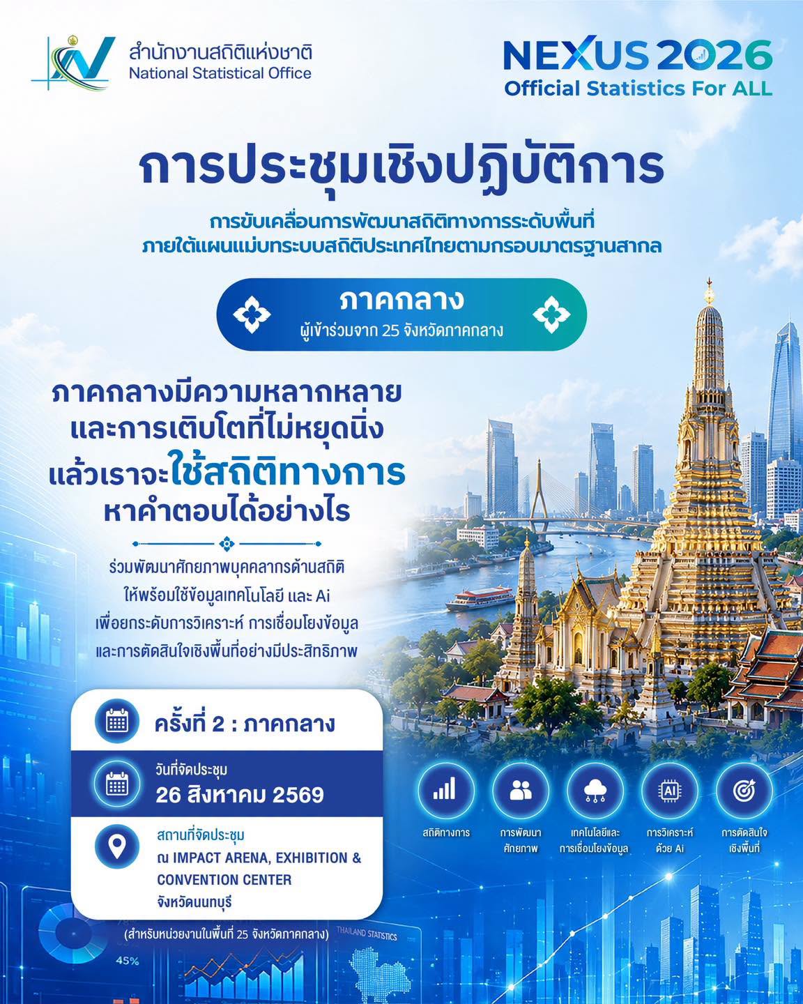 สำนักงานสถิติแห่งชาติ ขอเชิญร่วมงานประชุม NEXUS 2026 : Official Statistics For ALL | ภาคกลาง