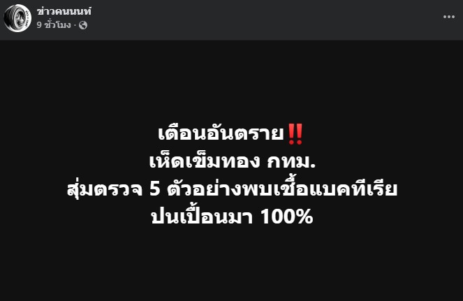 เตือนอันตราย เห็ดเข็มทอง กทม.สุ่มตรวจ 5 ตัวอย่างพบเชื้อแบคทีเรียปนเปื้อนมา 100%