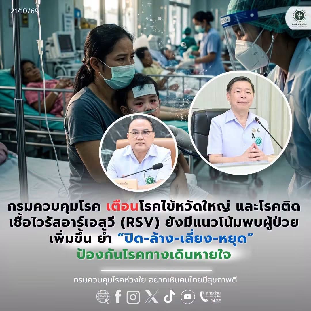กรมควบคุมโรค เตือนไข้หวัดใหญ่ และ RSV ยังคงระบาดเพิ่มสูงขึ้นต่อเนื่อง